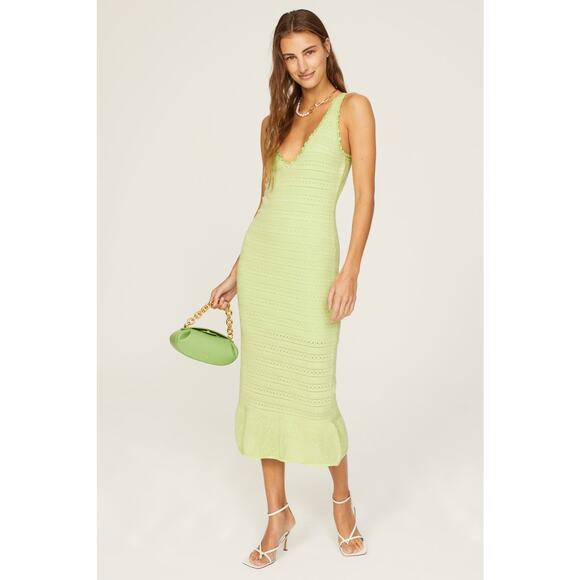 Amanda Uprichard Dresses & Skirts - Amanda Uprichard Lainey Dress Green Knit V-Neck Crochet Sleeveless Midi Sz S